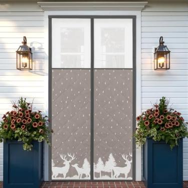 Imagem de Hahafelt Cortina de porta com isolamento térmico magnético de floresta de inverno com janela, capa de porta blackout Oxford, rolha de ar de economia de energia para entrada de casa de inverno adequada