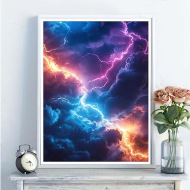 Imagem de Kits de arte de diamante 5D para adultos - kits de pintura de diamante relâmpago DIY, broca redonda completa - artesanato de ponto cruz bordado de cristal para decoração de parede, presentes de Natal