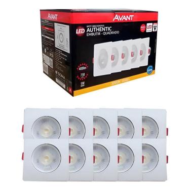 Imagem de Kit 10 Luminárias Spot Led Quadrado Embutir 5W 3000K Avant -