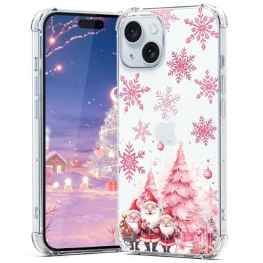 Imagem de BEIMEITU Capa para iPhone 15 de Natal, floco de neve rosa, design de árvore de Natal, fofo, Papai Noel, capa protetora flexível para celular para meninas iPhone 15, crianças, mulheres