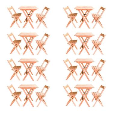 Imagem de Kit 8 Conjuntos Mesa Dobrável Para Bar E Restaurante 60x60cm Com 2 Cadeiras Em Madeira Maciça - Cru - Bege