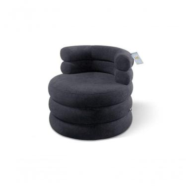 Imagem de Poltrona Estofada Giratória Tecido Preto Redonda Orgânica 0,68x0,68x0,73mt