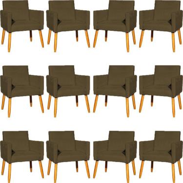 Imagem de Kit 12 Poltronas Decorativa Para Sala Nina Suede Cores Pé Palito 30cm Castanho - Suede
