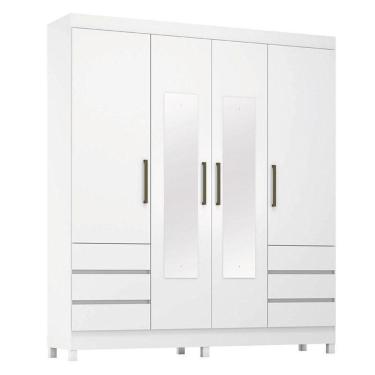 Imagem de Guarda Roupa Casal Sofia 4 Portas Com Espelho Branco Brilho - Demobile