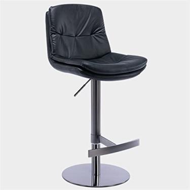 Imagem de Banqueta alta giratória ajustável moderna altura banco traseiro ilha família banco banco bar banco de bar PU titânio preto escovado aço inoxidável com sola pesada feito em C