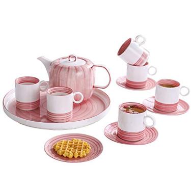 Imagem de Conjunto de chá para adultos, conjunto de xícara de chá e pires com 6 bule de chá da tarde, conjunto de xícaras de café com bandeja de chá para o dia das mães