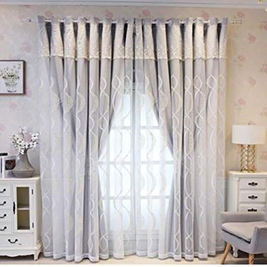 Imagem de Cortina blackout de camada dupla com sobreposição de tule, voile blecaute branco bordado em camadas sólido drapeado painel de sanefa, sala de estar, quarto de menina, isolamento de poupança de energia
