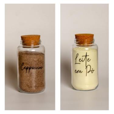 Imagem de Pote de armazenamento cafe Kit Cantinho do Café - ESCOLHA SEU KIT - Potes de Vidro 830 ml com Tampa de Cortiça(Cappuccino e Leite em Pó)