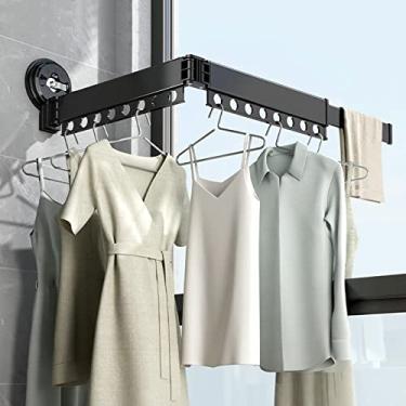 Imagem de EESCZVGBDX Dobrável portátil economia de espaço, suporte de secagem com ventosa, suporte para roupas montado na parede, escorredor de roupas com barra de toalha, suporte extensível para secadora de