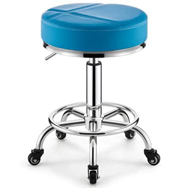 Imagem de BSNANCA Cadeira giratória redonda com rodinhas para escritório, salões de beleza, bancos de bar com 5 garras e rodas, ajustáveis 44-60 cm (cor: bege) (laranja) (azul)