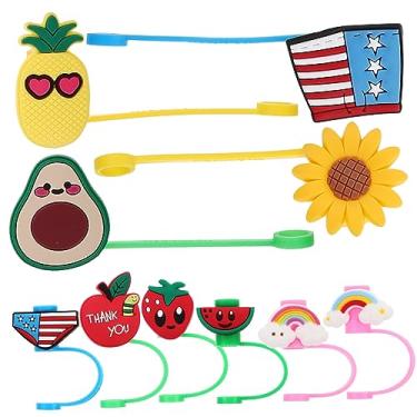 Imagem de 10 capas de canudo de silicone kawaii, estilo aleatório, pontas fofas de canudo de silicone para rolhas de canudo compatíveis com copos e garrafas