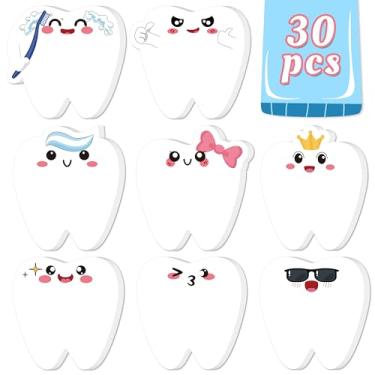 Imagem de 30 peças de notas adesivas em forma de dente para assistente dentário da semana da enfermeira presentes: bloco de notas de dentista para adultos, colegas de trabalho, funcionários Natal feriado