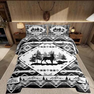 Imagem de Feelyou Conjunto de cama macio para meninos e meninas, conjunto de edredom Queen Size ocidental de microfibra asteca do sudoeste geométrico vintage 3 peças com 2 fronhas