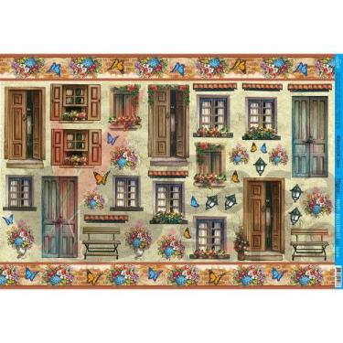 Imagem de Papel para Decoupage Litoarte 49x34,3cm Portas e janelas - PD-216
