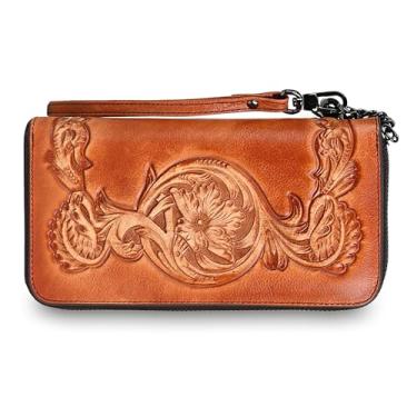 Imagem de Carteira feminina grande capacidade clutch bolsa de pulso feminina porta-cartão de crédito com alça de mão, Marrom