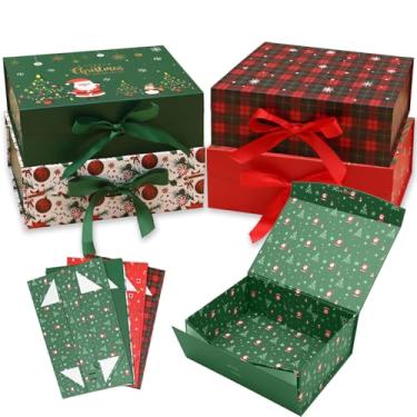 Imagem de Dimore Caixas de presente magnéticas de Natal com tampas, embalagem de presente dobrável de papelão duro, caixas de Natal vermelhas e verdes para presentes, pacote com 4 (vários tamanhos) (4 pacotes