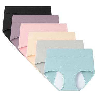 Imagem de ZJHTK Roupa íntima feminina para incontinência de cintura alta, cuecas protetoras para incontinência de algodão, calcinhas laváveis, 6 peças, multicoloridas, 4GG