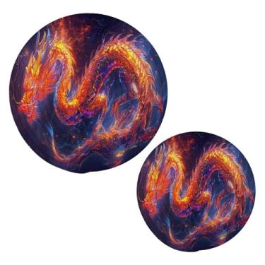 Imagem de Blueangle 2 peças de suporte de panela de tripé de dragão de fogo bonito - conjunto de pegadores de panela de tecido redondo - almofadas quentes trançadas de algodão - porta-copos - tapetes de mesa