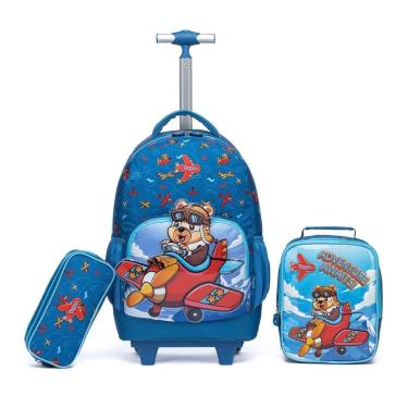 Imagem de Mochila Infantil Bolsa Rodinhas Estojo Lancheira Termica Grande 7,5 Litros-Masculino