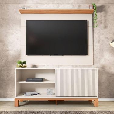 Imagem de Painel Tv 45 Pol 136cm Com Rack Bancada Para Sala Visari C01 - D`rossi Cor Off White/freijó