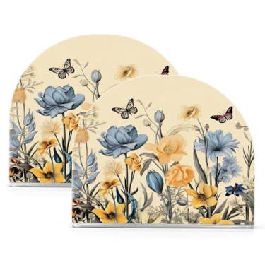 Imagem de Wassud Porta-guardanapos de acrílico floral e borboletas, dispensador de guardanapos de papel moderno em forma de U para mesa, cozinha, sala de jantar, bancada 2 peças (comporta 50-60 guardanapos)