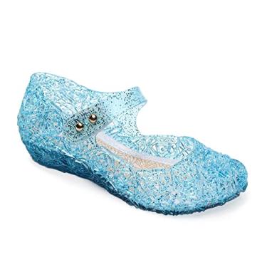 Imagem de Sandálias femininas gelatinosas, sapatos de princesa para meninas pequenas, tamanho 9, festa de dança rainha cosplay geleias rasteiras fantasias Mary Jane, Azul, 9 Toddler