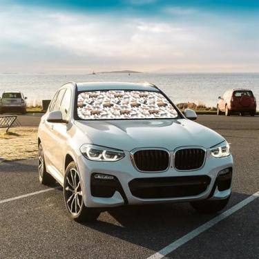 Imagem de Toldo de carro de animais para-brisa dianteiro guarda-sol dobrável para carro mantém o veículo fresco para a maioria dos veículos guarda-chuva de para-brisa 144,8 cm x 76,2 cm