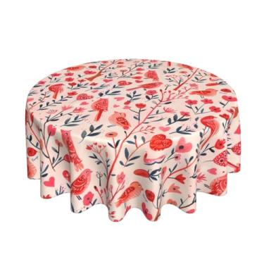 Imagem de DEKIFNHG Toalha de mesa redonda para dia dos namorados de 152 cm, decoração de pássaros com coração rosa, para festas românticas, dia dos namorados, piquenique, ambientes internos e externos