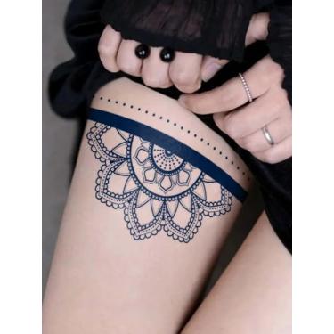 Imagem de 2 peças de suco de ervas semipermanente tatuagem temporária arco mandala padrão 7-14 dias sem queda sem reflexivo perna ombro pescoço gola corpo adesivo tatuagem impermeável