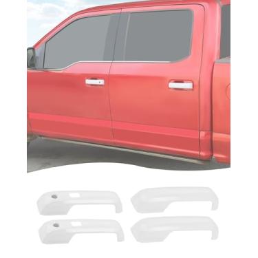 Imagem de Hoolcar 6 peças de capas brancas para maçanetas externas compatíveis com Ford F150 2015-2020 Acessórios externos Capa protetora de maçaneta externa (com recorte de chave inteligente)