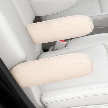 Imagem de FdcLixuvol 2 peças de capa de descanso de braço para carro, pano bege, protetor de descanso de braço, capa de apoio de braço universal macia para carro, capa elástica para apoio de braço do banco