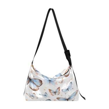 Imagem de Bolsa de ombro Stars in the Sky com árvore de couro, bolsa tiracolo de couro, bolsas transversais grandes tamanho grande, Borboletas com azul e marrom - 2, One Size