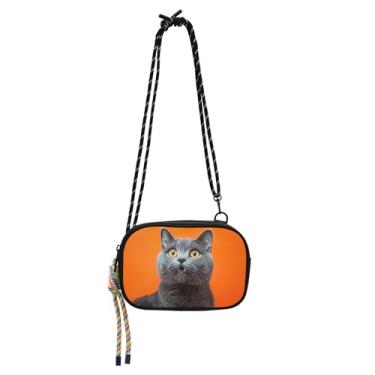 Imagem de TSENQUE Bolsas femininas transversais pequenas bolsa animal cinza gato britânico bonito bolsa de celular carteira feminina viagem sobre o ombro bolsas