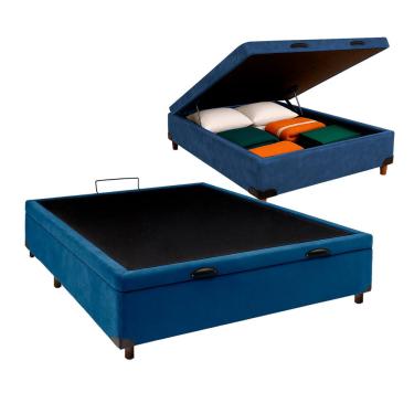 Imagem de Cama Box Bau Viuvo Blindado Nature Azul 128x188