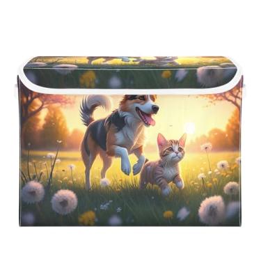 Imagem de CEBUGI Caixotes de armazenamento com tampas caixa de armazenamento de tecido dobrável para cães e gatos organizadores para armário de casa prateleiras de quarto 40 x 30 x 39 cm