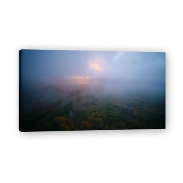 Imagem de Impressão em tela The Fog Rolled InReal Photo City Sea Snow Valley River Sunrise para decoração de casa 80 x 144 cm emoldurada