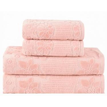 Imagem de Jogo de Toalhas de Banho Aveludadas 100% Algodão 4 Peças Alta Absorção Macias(Rosa)