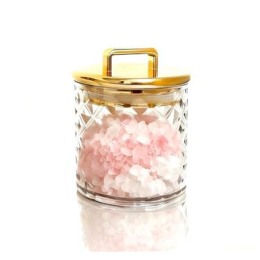 Imagem de AIQIYIDBO Pote de armazenamento de acrílico com tampa dourada – Recipiente hermético transparente para banheiro e penteadeira | Pote de boticário para pontas de algodão, sais de banho, lanches e