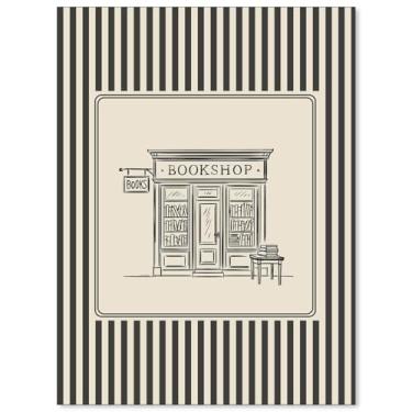 Imagem de Haitunone Arte de parede vintage preto e branco para livraria retro leitura livro pôster minimalista listrado esboço impressão em tela para livraria biblioteca decoração de parede 30,5 x 40,6 cm sem