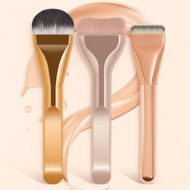 Imagem de Conjunto de pincéis de base de 3 peças, pincéis de maquiagem planos, língua e formato crescente para líquido, pó, creme - cerdas macias, cabeça larga ultrafina para aplicação de maquiagem suave e