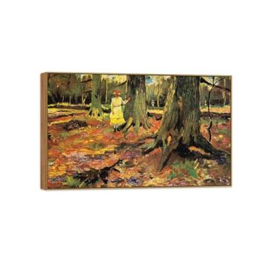 Imagem de BMZFYBS Vincent van Gogh Famosa pintura em tela de arte de parede pronta para pendurar. Menina na floresta. Imagem em moldura de madeira para decoração de sala de estar 30 x 50 cm 12 x 20 pol