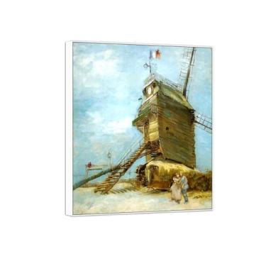 Imagem de Vincent van Gogh Famosa arte de parede impressão em tela pintura pronta para pendurar Moulin de la Galette. Imagem em moldura branca para decoração de sala de estar 40 x 50 cm 16 x 20 pol