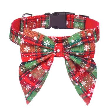 Imagem de Coleira para Cachorro com Coleiras Gravata de Algodão Ajustável Pets Padrão Xadrez Vermelho Removível Fivela Anel Aço Inoxidável D Ambiente Festivo Uso Macio e Confortável Design Fashin Cute