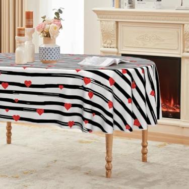 Imagem de Horaldaily Toalha de mesa para dia dos namorados 152 x 213 cm, oval, linha preta, lavável e sazonal para decoração de festa, piquenique, jantar