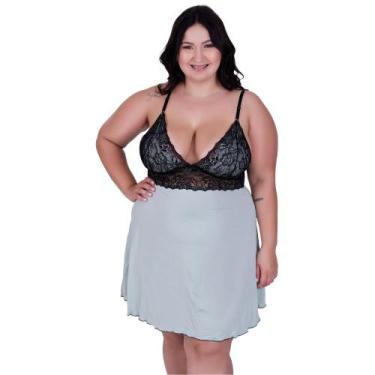 Imagem de Camisola Plus Size Bicolor Detahe de Renda Adulto Feminino Sheyla - NA