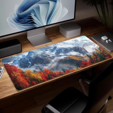 Imagem de Tapete de mesa de cenário de couro, mouse pad de arte colorida grande teclado de computador mousepad para jogos à prova d'água protetor e capa de mesa, tapete decorativo de couro PU para laptop