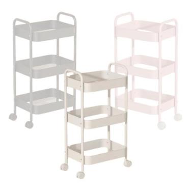 Imagem de Carrinho Organizador De Aço 3 Prateleiras Premium – Rodízio 360º, Ideal para Cozinha, Sala, Banheiro, Livros e Decoração Moderna(Branco)