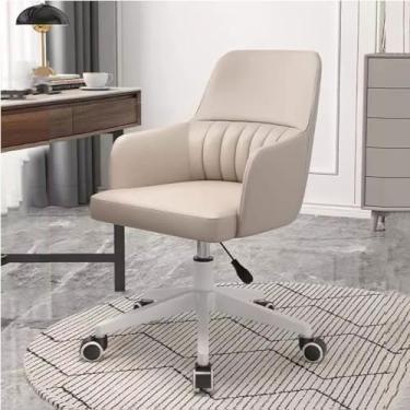 Imagem de AkosOL Cadeira de escritório em casa cadeira estofada 360° giratória comt cadeira de mesa suporte lombar, linda cadeira de maquiagem mod couro com pés de nylon
