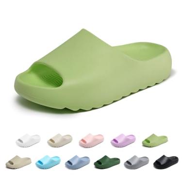 Imagem de xinlanlin Chinelos infantis com nuvens para meninas e meninos, antiderrapante, supermacio, secagem rápida, chinelos acolchoados para banheiro, sola grossa, chinelos internos e externos, C - verde - 1