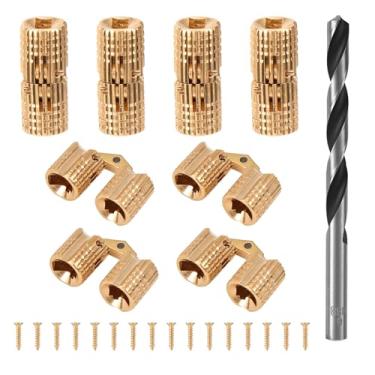 Imagem de 8 Conjunto de Dobradiças Cilíndricas Latão de 8mm com Broca, Dobradiças Invisíveis 180° para Armários Caixas Joias Madeira e Anéis Artesanato DIY (Dourado)